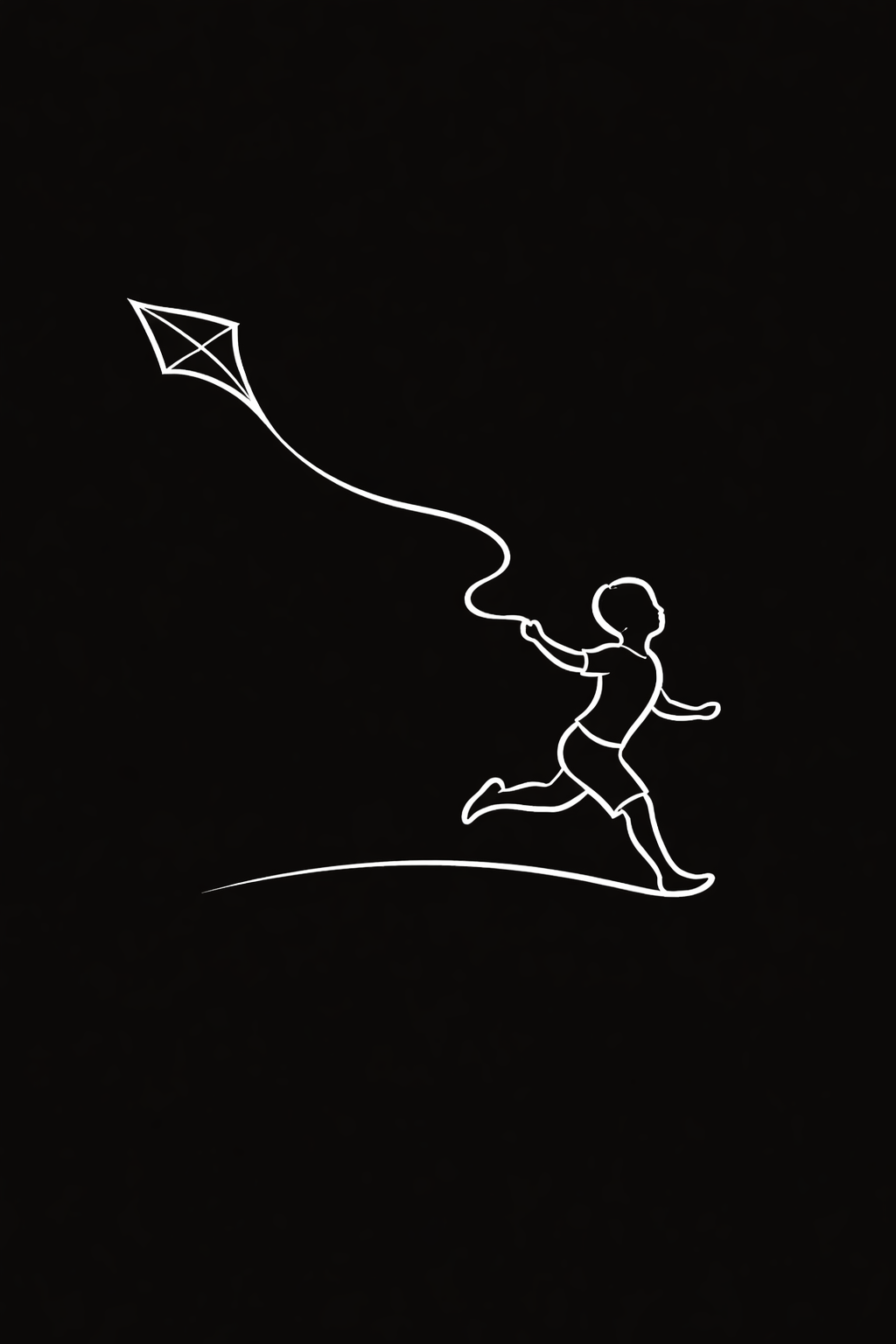 Fine white line illustration of a runner holding a kite